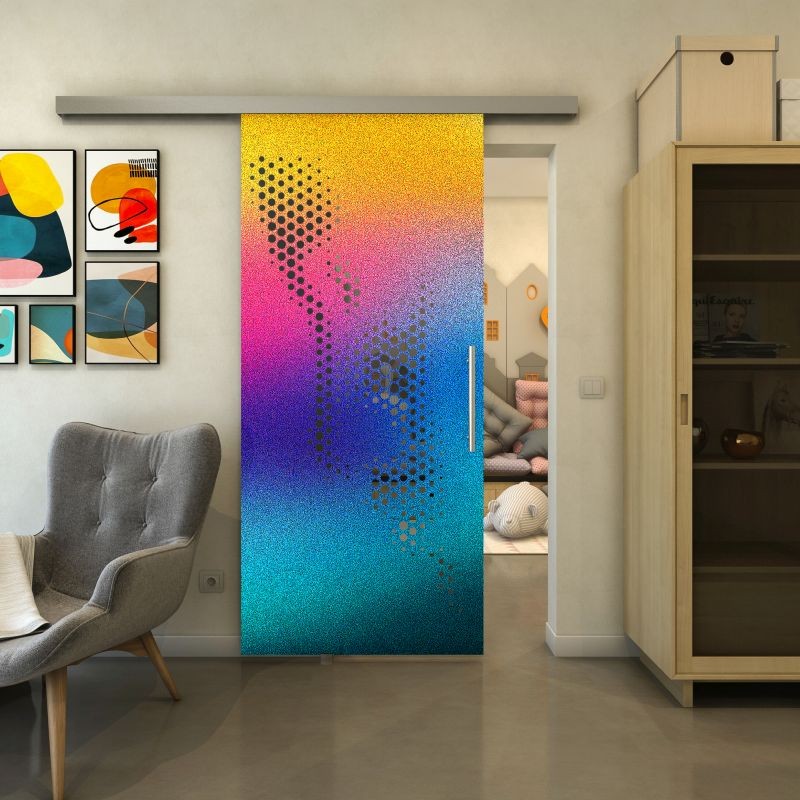 Glasschiebetür SLIM-LINE - Fineprint Modell 120 Verlauf auf Grauglas