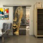 Glasschiebetür SLIM-LINE - Fineprint Modell 123 Gold auf Grauglas