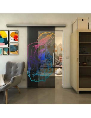 Glasschiebetür SLIM-LINE - Fineprint Model 126 Verlauf auf Grauglas