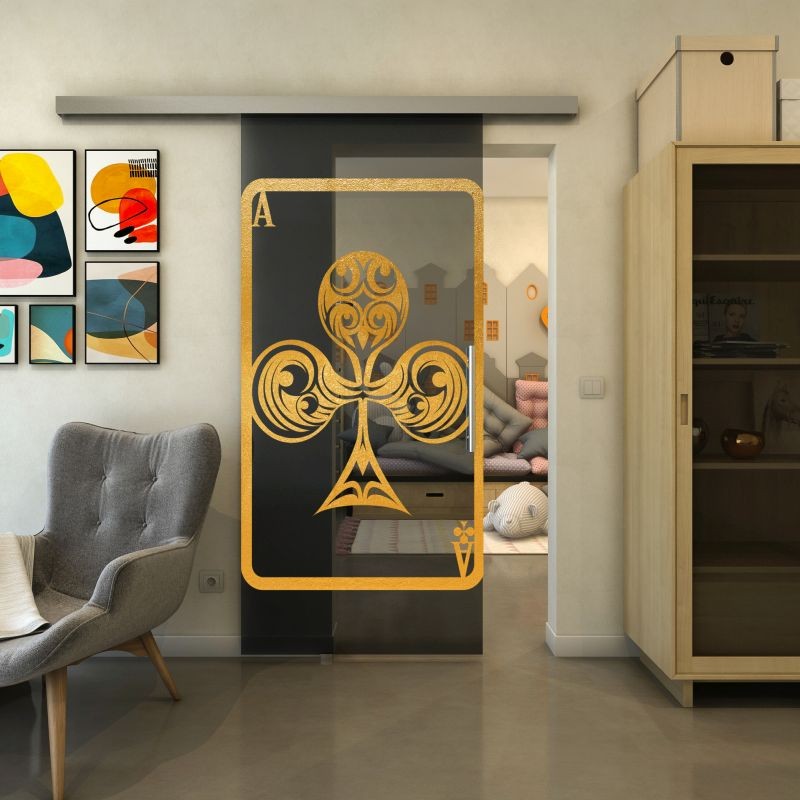 Glasschiebetür SLIM-LINE - Fineprint Modell 135 Gold auf Grauglas