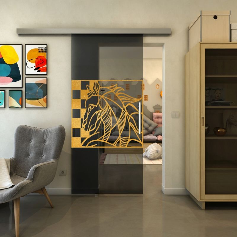 Glasschiebetür SLIM-LINE - Fineprint Modell 137 Gold auf Grauglas