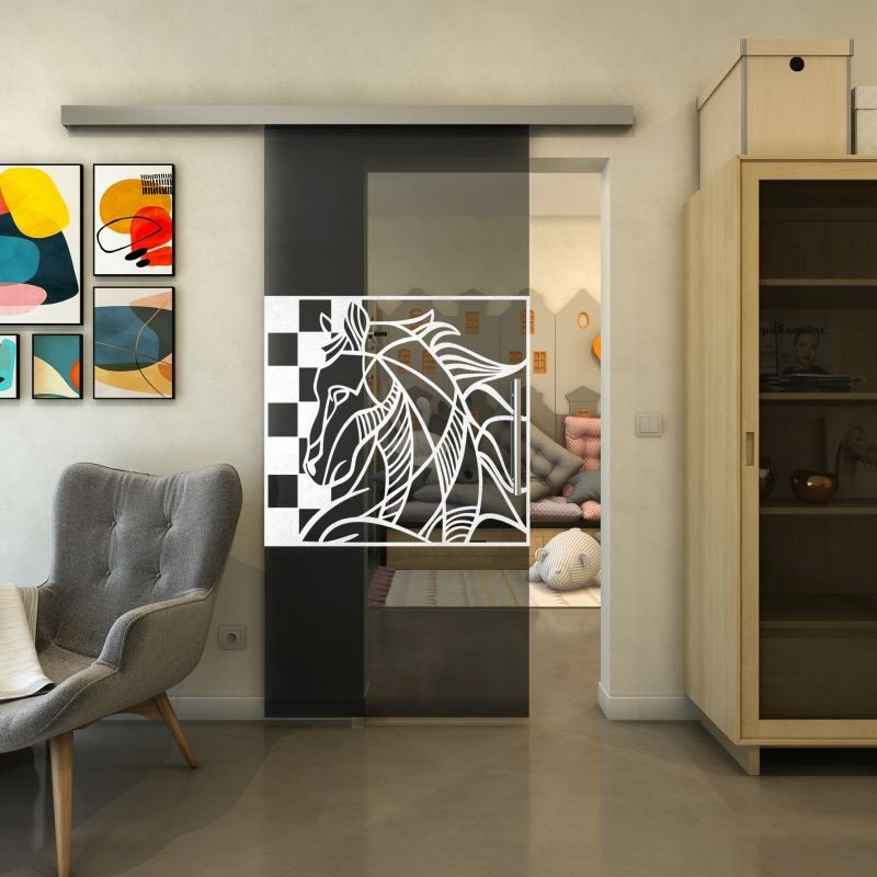 Glasschiebetür SLIM-LINE - Fineprint Modell 137 Weiss auf Grauglas
