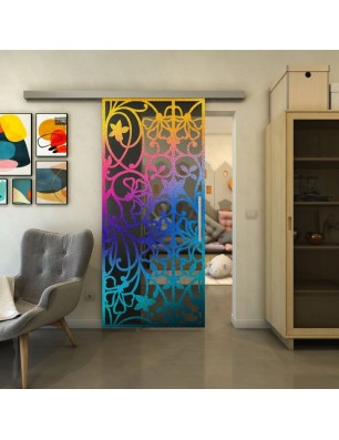 Glasschiebetür SLIM-LINE - Fineprint Model 147 Verlauf auf Grauglas