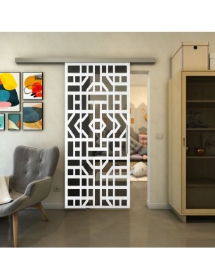 Glasschiebetür SLIM-LINE - Fineprint Model 152 Weiss auf Grauglas