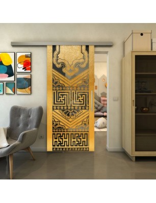 Glasschiebetür SLIM-LINE - Fineprint Model 156 Gold auf Grauglas