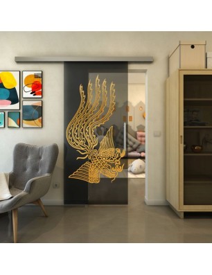 Glasschiebetür SLIM-LINE - Fineprint Model 157 Gold auf Grauglas