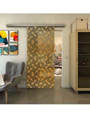 Glasschiebetür SLIM-LINE - Fineprint Model 160 Gold auf Grauglas