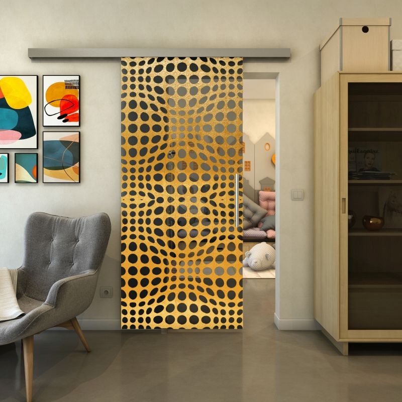 Glasschiebetür SLIM-LINE - Fineprint Modell 162 Gold auf Grauglas