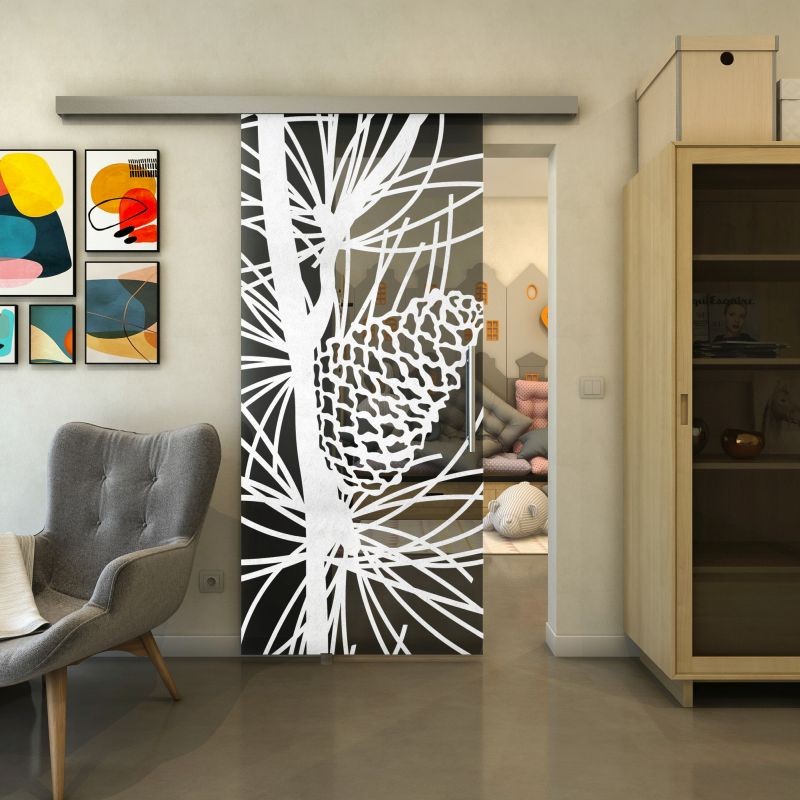 Glasschiebetür SLIM-LINE - Fineprint Modell 169 Weiss auf Grauglas