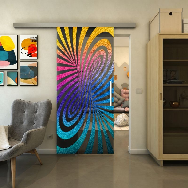Glasschiebetür SLIM-LINE - Fineprint Modell 189 Verlauf auf Grauglas Glasschiebetür SLIM-LINE - Fineprint Modell 189 Verlauf auf Grauglas