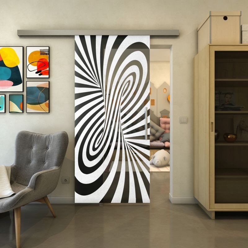 Glasschiebetür SLIM-LINE - Fineprint Modell 189 Weiss auf Grauglas