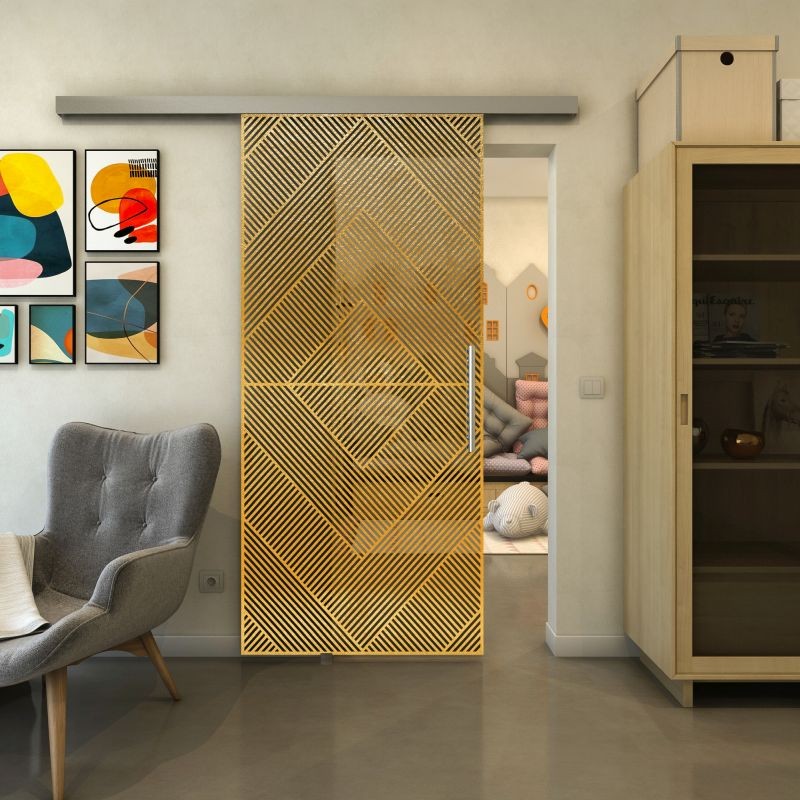 Glasschiebetür SLIM-LINE - Fineprint Modell 194 Gold auf Grauglas