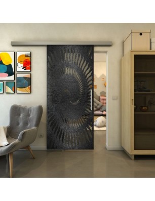 Glasschiebetür SLIM-LINE - Fineprint Model 197 Schwarz auf Grauglas
