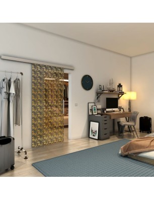Glasschiebetür SLIM-LINE - Fineprint Model 003 Gold auf Grauglas