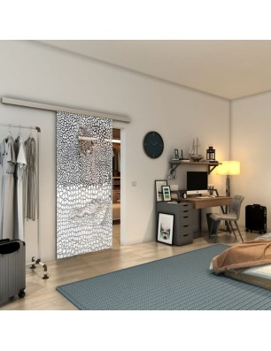Glasschiebetür SLIM-LINE - Fineprint Model 015 Weiss auf Grauglas