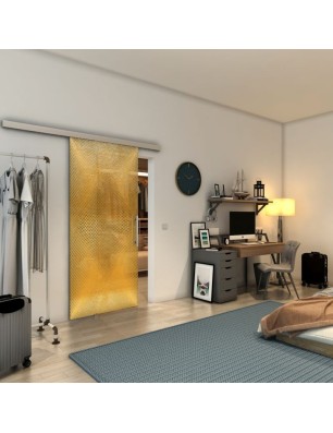 Glasschiebetür SLIM-LINE - Fineprint Model 025 Gold auf Grauglas