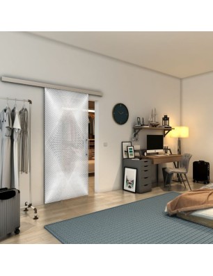 Glasschiebetür SLIM-LINE - Fineprint Model 025 Weiss auf Grauglas