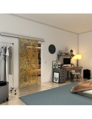 Glasschiebetür SLIM-LINE - Fineprint Model 055 Gold auf Grauglas