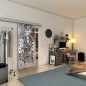 Glasschiebetür SLIM-LINE - Fineprint Modell 056 Weiss auf Grauglas