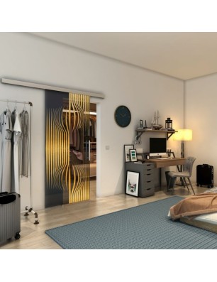 Glasschiebetür SLIM-LINE - Fineprint Model 059 Gold auf Grauglas