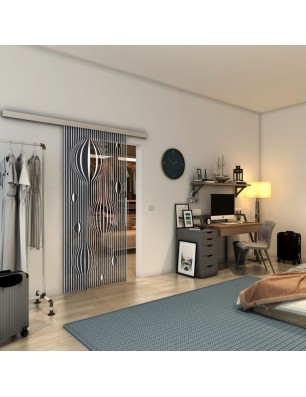 Glasschiebetür SLIM-LINE - Fineprint Model 060 Weiss auf Grauglas