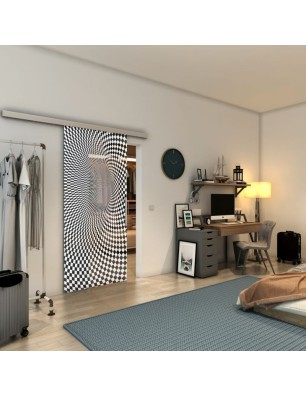 Glasschiebetür SLIM-LINE - Fineprint Model 075 Weiss auf Grauglas