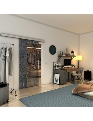 Glasschiebetür SLIM-LINE - Fineprint Model 079 Weiss auf Grauglas