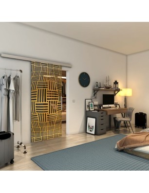 Glasschiebetür SLIM-LINE - Fineprint Model 104 Gold auf Grauglas