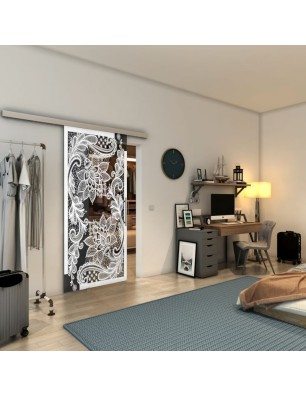Glasschiebetür SLIM-LINE - Fineprint Model 108 Weiss auf Grauglas
