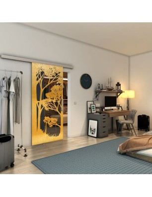 Glasschiebetür SLIM-LINE - Fineprint Model 110 Gold auf Grauglas