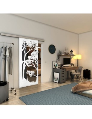 Glasschiebetür SLIM-LINE - Fineprint Model 110 Weiss auf Grauglas