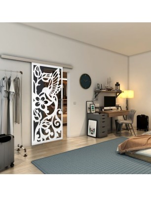 Glasschiebetür SLIM-LINE - Fineprint Model 112 Weiss auf Grauglas