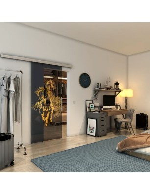 Glasschiebetür SLIM-LINE - Fineprint Model 118 Gold auf Grauglas