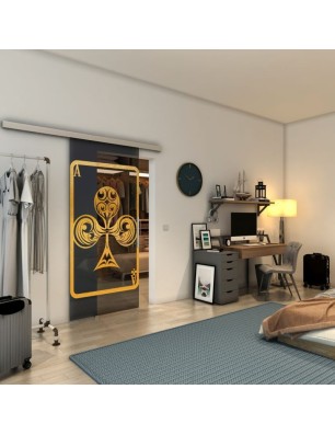 Glasschiebetür SLIM-LINE - Fineprint Model 135 Gold auf Grauglas
