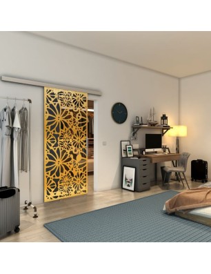 Glasschiebetür SLIM-LINE - Fineprint Model 145 Gold auf Grauglas
