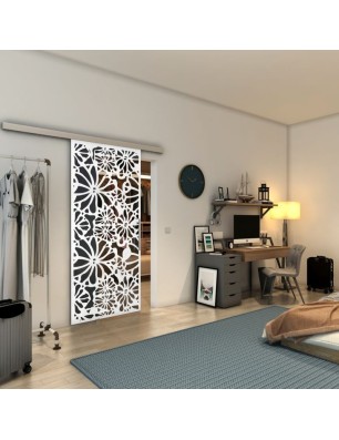Glasschiebetür SLIM-LINE - Fineprint Model 145 Weiss auf Grauglas