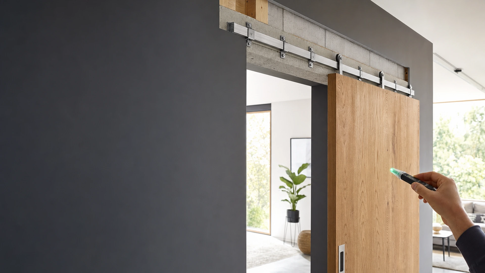 Montageplanung einer Schiebetür an Wand und Decke
