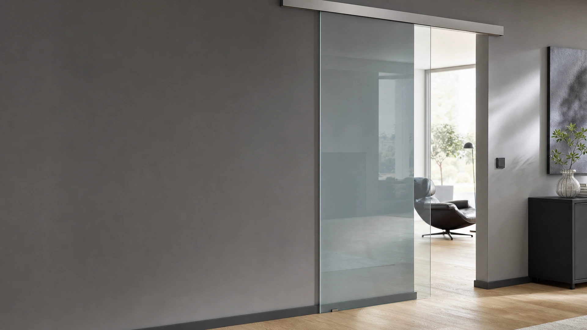 Glasschiebetür mit sanftem Einzug durch Softclose in einem modernen Innenraum