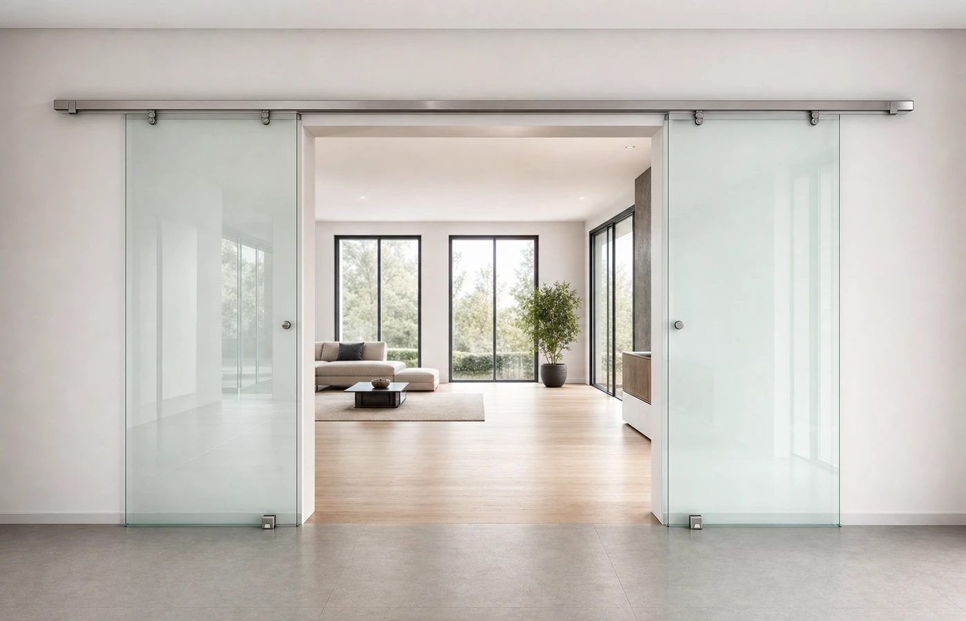 Planung von Öffnung, Flügelbreite und seitlichem Laufweg bei einer zweiflügeligen Glasschiebetür