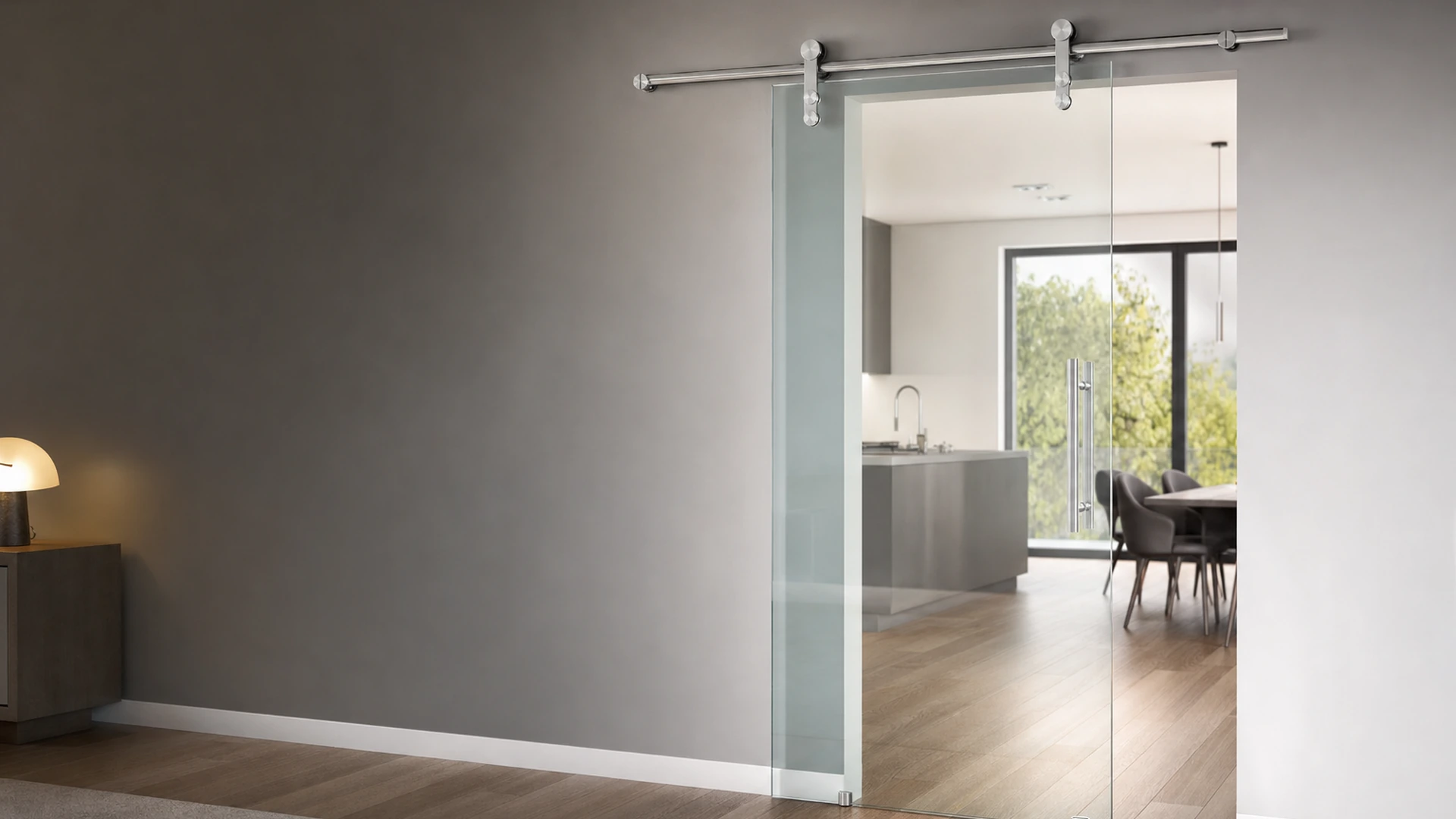 Glasschiebetürbeschlag mit 8-mm-Glas und passender Schiene